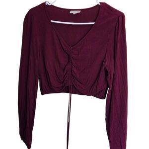 SO Burgundy Ruched Long Sleeve Blouse